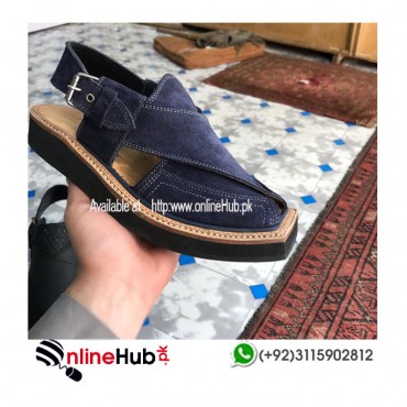 KAPTAAN PESHAWARI CHAPPAL IN BLUE SUEDE LEATHER SABAR  