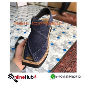 KAPTAAN PESHAWARI CHAPPAL IN BLUE SUEDE LEATHER SABAR  